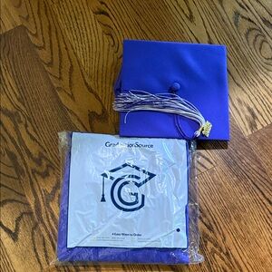 Purple graduation cap and gown adult size 57 (6’-6’2”) NWT